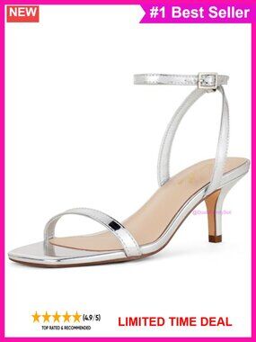 Strappy Kitten Heel Sandals Square Open Toe Faux Leather